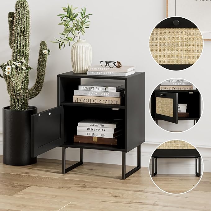 Masupu Rattan Nightstand, Modern Boho Farmhouse Wood Bedside Table - Image 5