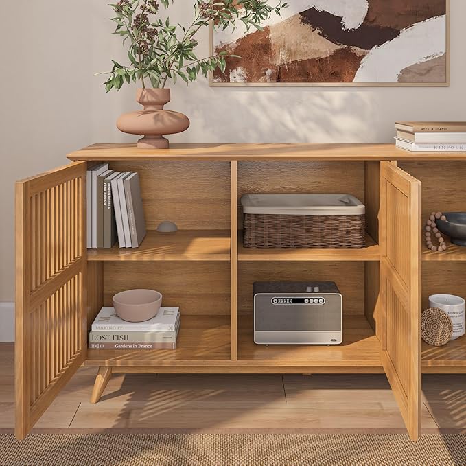 Plank+Beam Mid-Century Modern Wood TV Stand, Three Door Solid Wood - Image 6