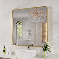 Gold Bathroom Mirror, 36x36 Inch Brushed Gold Metal Frame Mirror by JISOSO