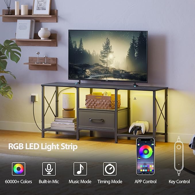 LED TV Stand with Fabric Drawer, Entertainment Center - Image 3