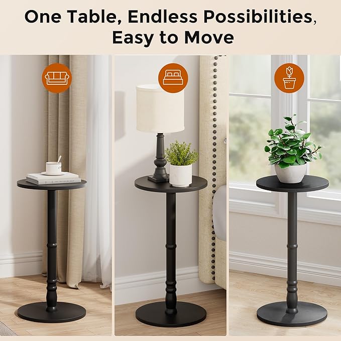 Round Side Table, Solid Wood Pillar - Image 8