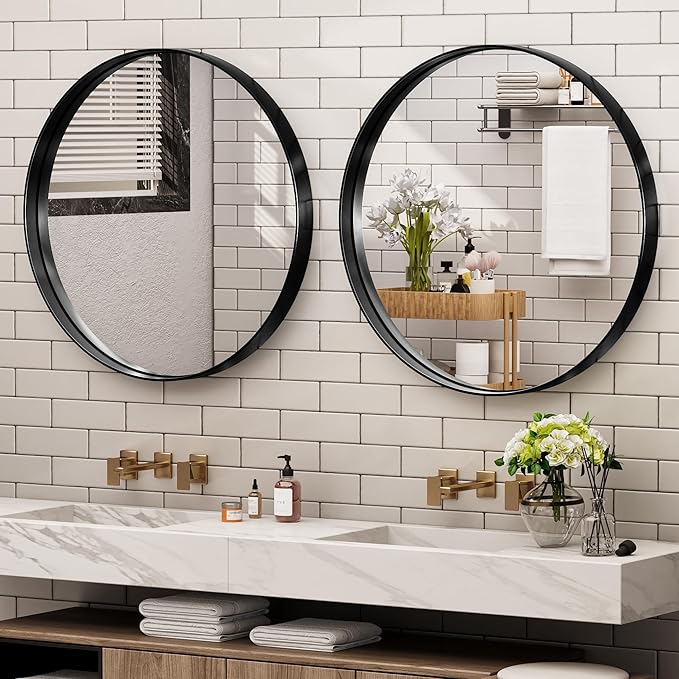 Hasipu Round Black Mirror 32 Inch Round Bathroom Mirror Metal Frame, Wall - Image 3