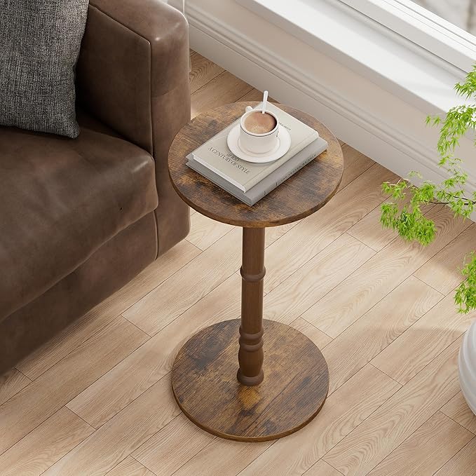 Round Side Tables Set of 2, Solid Wood Pillar - Image 2