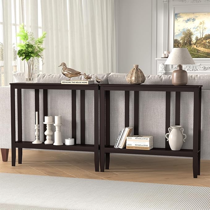 ELYKEN Console Tables for Entryway, 36.2" Long 2 Tier Hallway Table Behind Couch - Image 6