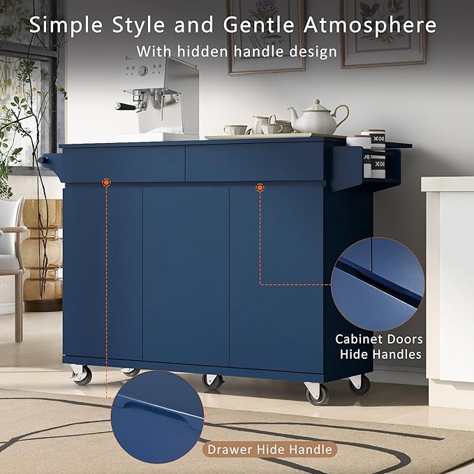 53" Kitchen Island with Drop Leaf, Dining Storage Cart W/Spice Rack, Towel Rack - Image 3