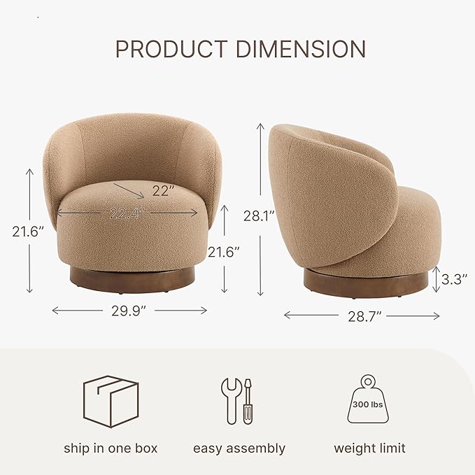 Swivel Accent Chair Round Barrel Armchair Upholstered Performance Fabric - Image 2