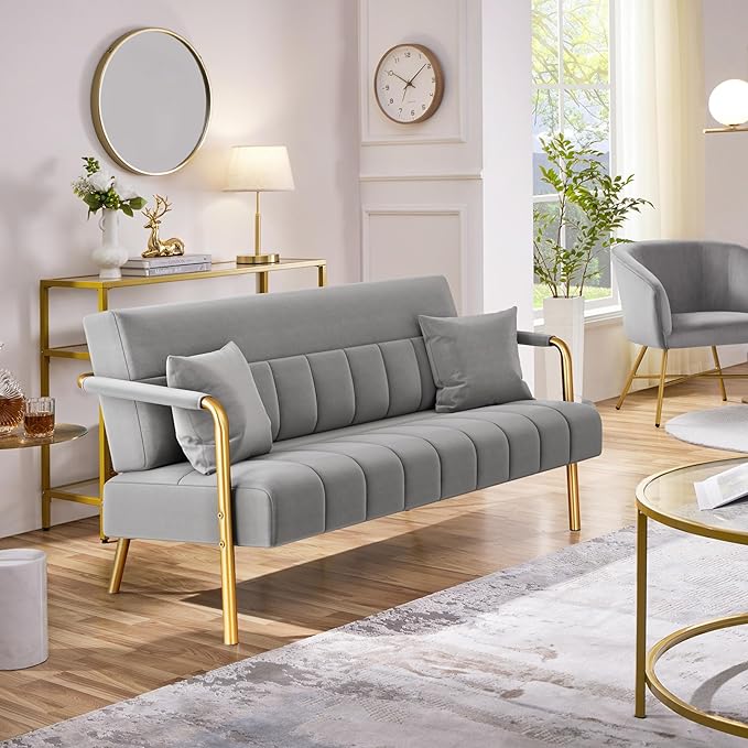 Yaheetech 56.5" W Modern Sofa Small Sofa Luxurious Velvet Fabric Couch - Image 4