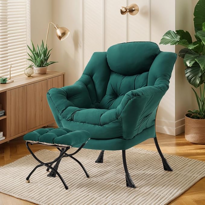 Lazy Chair with Ottoman, Large Modern Lounge Accent Chair with Armrests and - Image 5