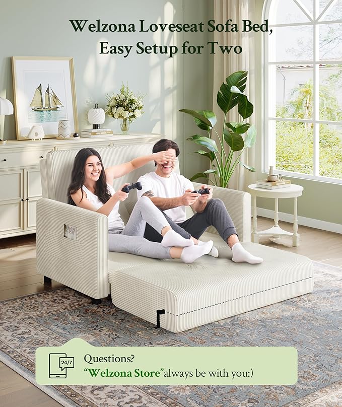 53” Convertible Sofa Bed Couch, Corduroy Couch Bed, 6-Position Loveseat Sleeper - Image 7