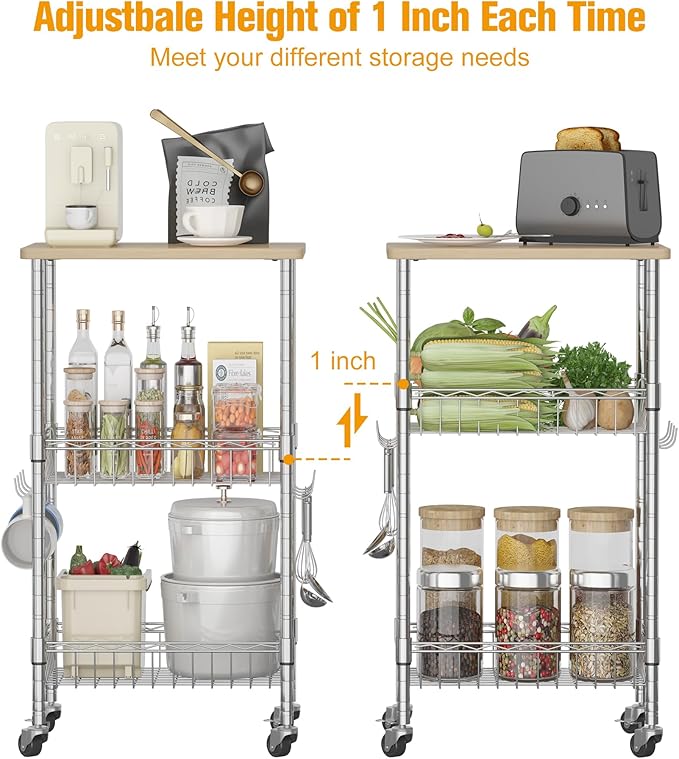 Rolling Kitchen Storage Cart, 3-Tier Storage Rack on Caster Wheels - Image 3