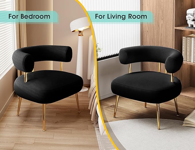 Modern Velvet Accent Chair, Round Upholstered Barrel Armchair - Image 4