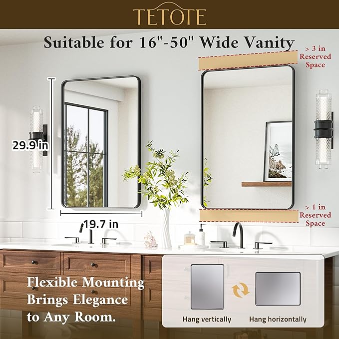 TETOTE Black Bathroom Mirror 20 x 30 Inch Matte Black Bathroom Mirrors - Image 7