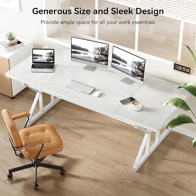 LITTLE TREE 70.8-Inch Large Executive Desk, Extra Long Computer Office Desk - Image 5