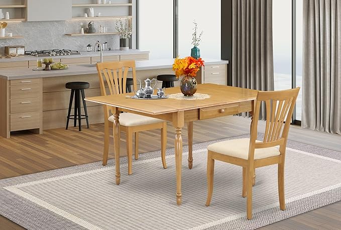 East West Furniture MZAV3-OAK-C 3 Piece Dining Room Furniture Set Contains a - Image 2