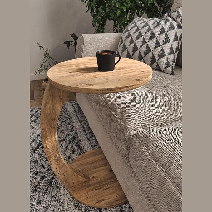 C Shaped End Table for Couch Small Places, Space Saver Round Side Table for by Furpinea-HandmadewithLove