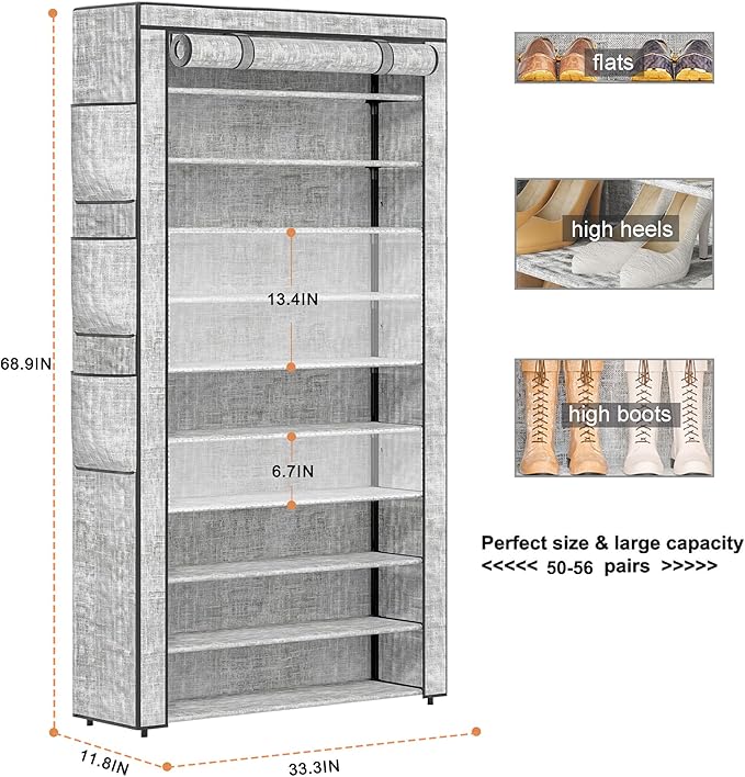 Shoe Rack 10Tier Large Capacity 50-56Pairs Beautiful Tall Shoe Shelf Free - Image 3