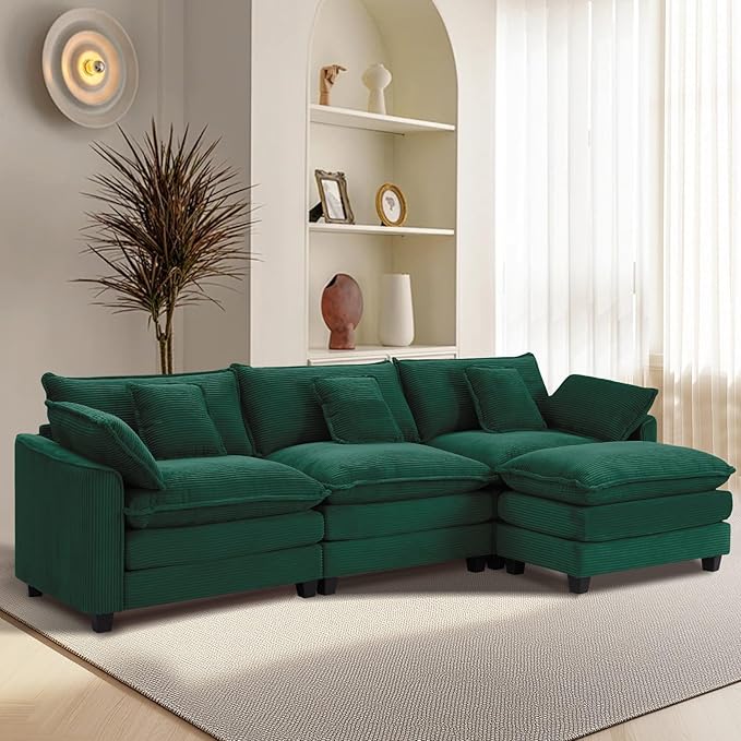 Furniliving 117‘’ L-Shaped Sofa, Luxury Corduroy Modular Sectional Couches by FurnilivingFurnitureforHome