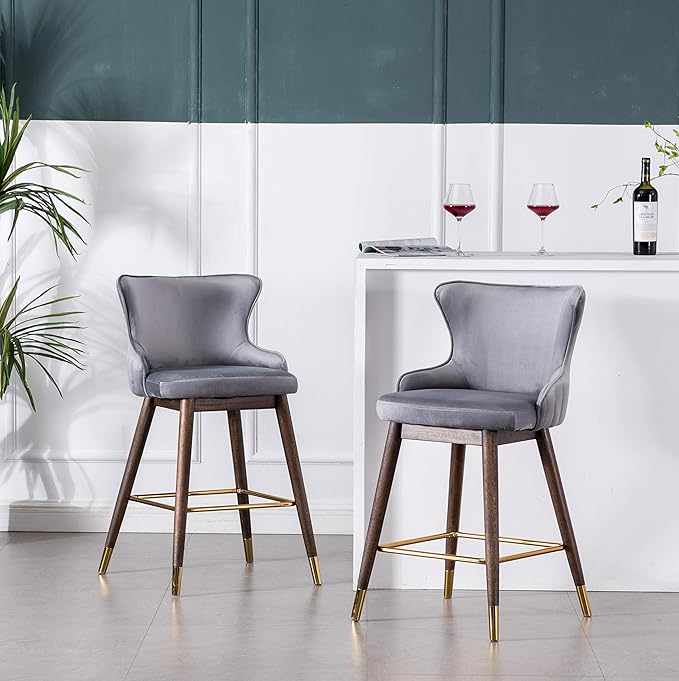 Roundhill Furniture Leland Fabric Upholstered Counter Height Wingback Stools - Image 3