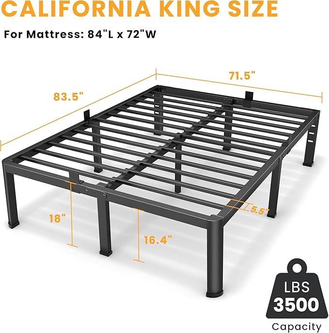 18 Inch California King Size Metal Platform Bed Frame - Image 3