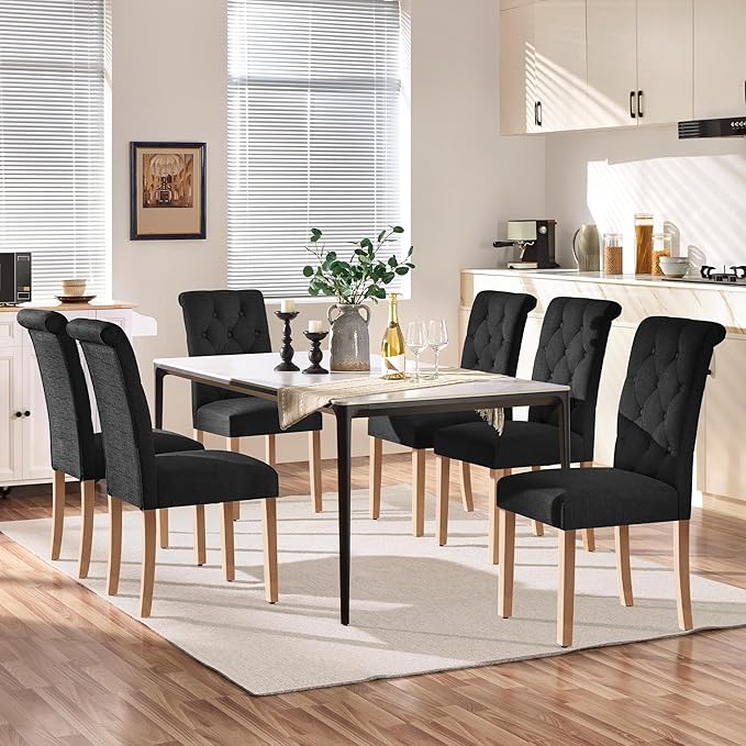 Yaheetech Dining Chairs Set of 6 Fabric Upholstered Dining Room Chairs - Image 2