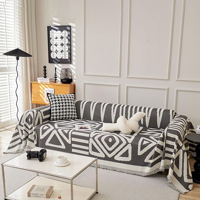 STACYPIK Simple Dark Grey Boho Sofa Cover - Image 2