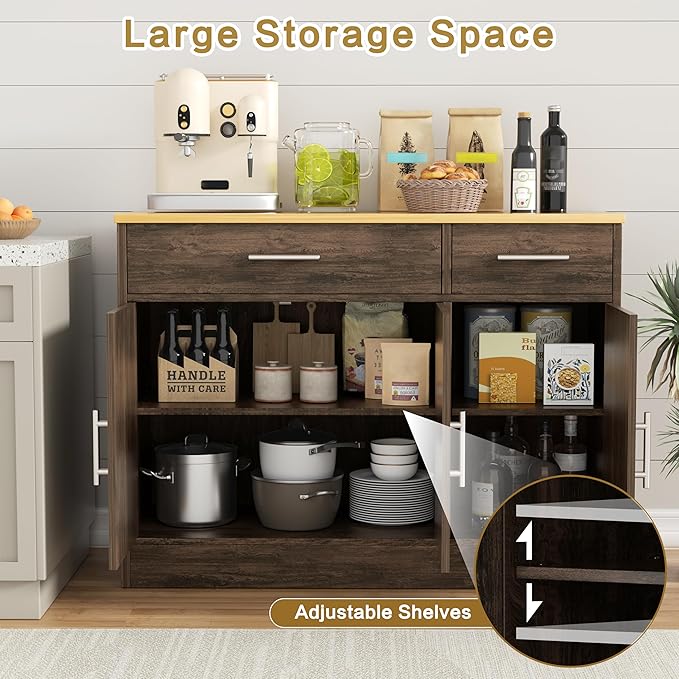Shintenchi 3 Doors Farmhouse Sideboard Buffet Cabinet, Wood Coffee Bar Cabinet - Image 5