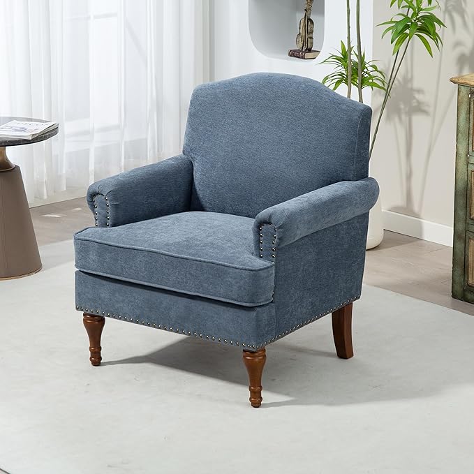Ball & Cast Accent Chair with Nailhead Trim Armchair, Comfy Chenille Club Sofa - Image 3