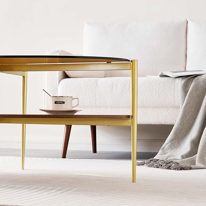 Oval Glass Coffee Table, Mid-Century Modern Design, L43 x W22 x H17 inch - Image 6
