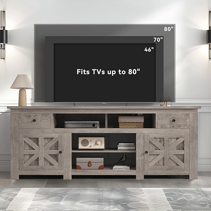 DWVO Farmhouse TV Stand for 75/80 Inches TVs, Entertainment Centers Furniture - Image 8