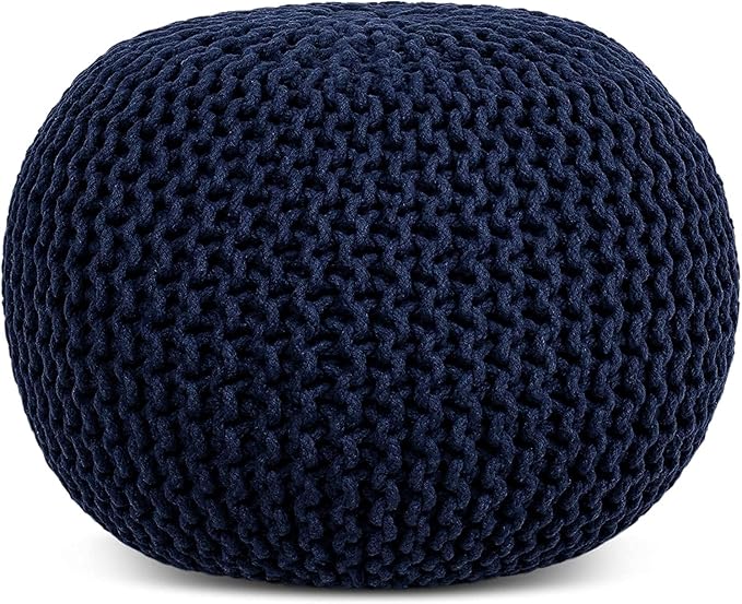 FRELISH DECOR Round Pouf Ottoman Hand Knitted 100% Cotton Pouf Foot Stool by FernishDecor