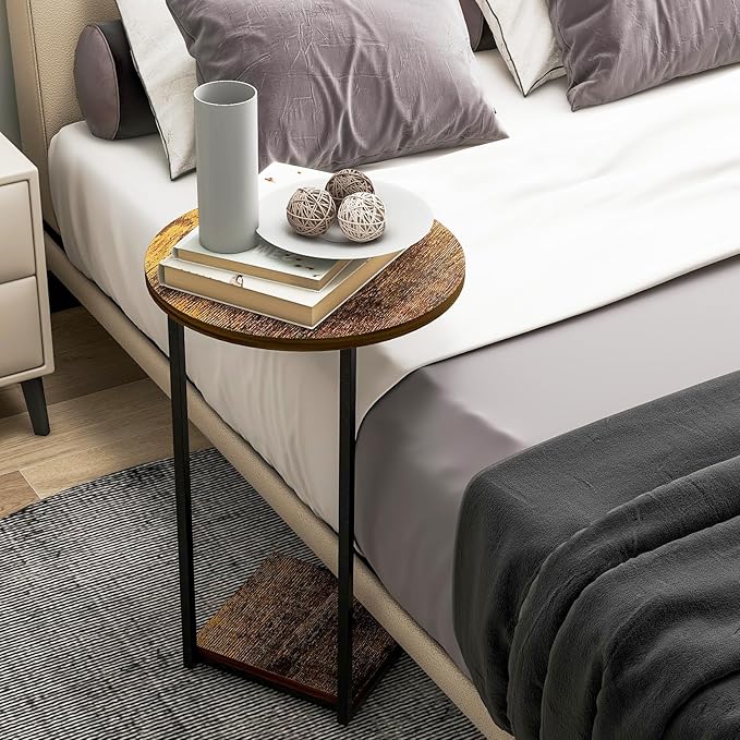 HDANI C Table End Table, Round Side Table That Slide Under, C Shaped End Table - Image 6
