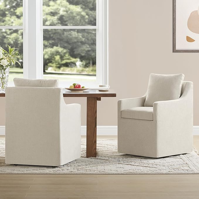 Upholstered Dining Chairs with Casters Washable Cover Side Deskchair with by Kislot