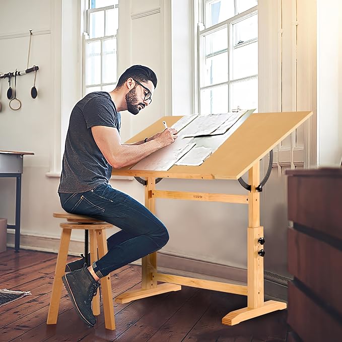 VISWIN Wood Drafting Table for Adults, Solid Pine Wood Artist Desk for Drawing - Image 2