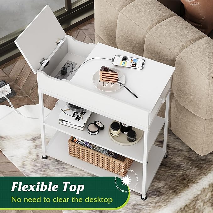 WLIVE Narrow Side Table with Charging Station, Couch Side Table - Image 4