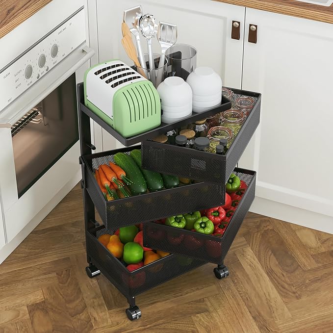 Bathroom Rotating Storage Cart No Assembly Required 4-Tier Metal Sturdy Fruit - Image 5