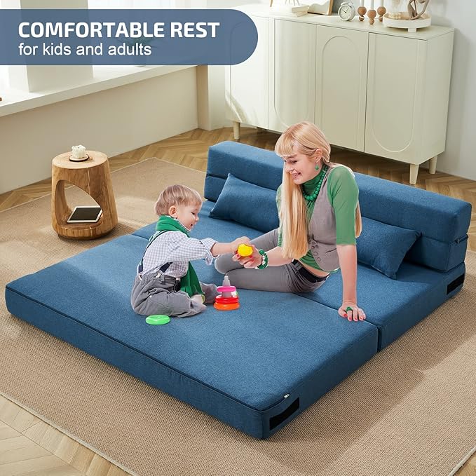 Folding Sofa Bed with Pillows- Convertible Chair Floor Couch & Sleeping Mattress - Image 4