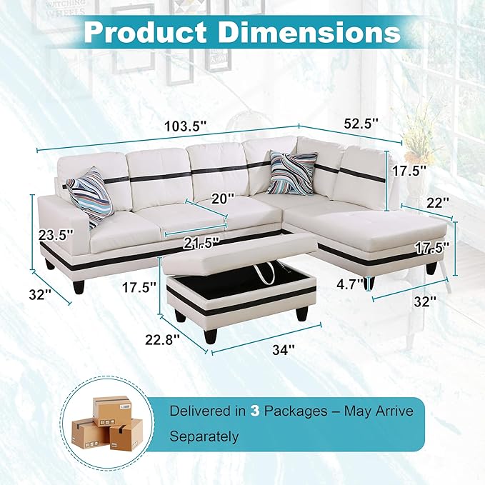 103.5" Oversized Sectional Couch, L Shaped Couch - Image 2
