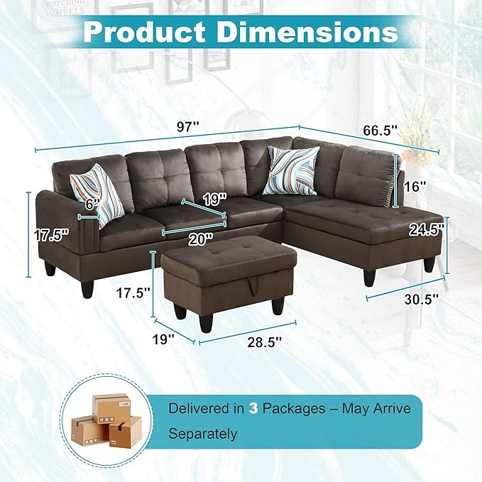 97" Oversized Sectional Couch, L Shaped Couch - Image 2