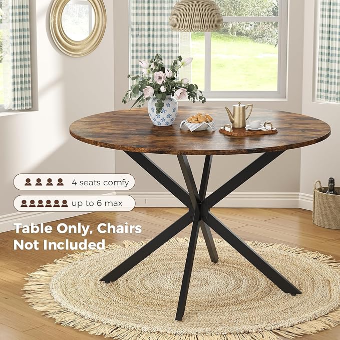 Unovivy 47" Round Dining Table for 4-6, Space Saving Circle Kitchen Dinner Table - Image 3