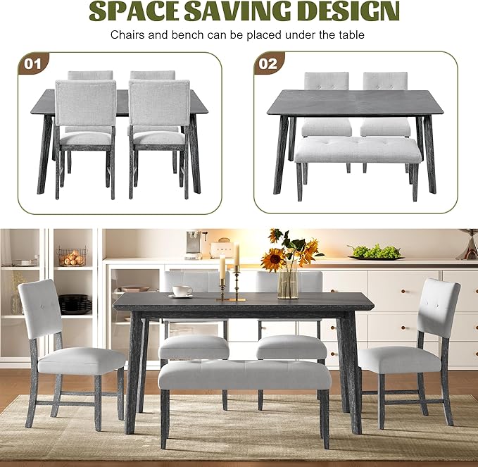 Merax 6 Piece Solid Wood Dining Table Set - Image 6