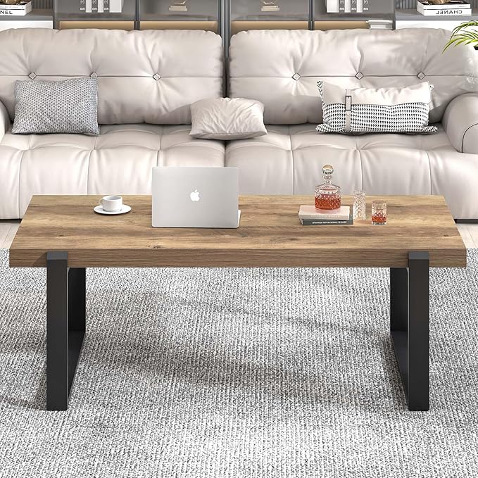 FOLUBAN Rustic Coffee Table, Modern Wood and Metal Industrial Center Table - Image 7