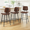 24-Inch Leather Bar Stools Set of 3, Counter Height Barstools by Raynesys