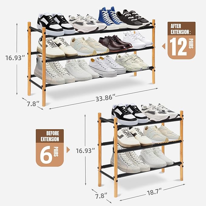 STORAGE MANIAC Expandable Shoe Rack, 16 Pairs Stackable Small Shoe Rack - Image 3