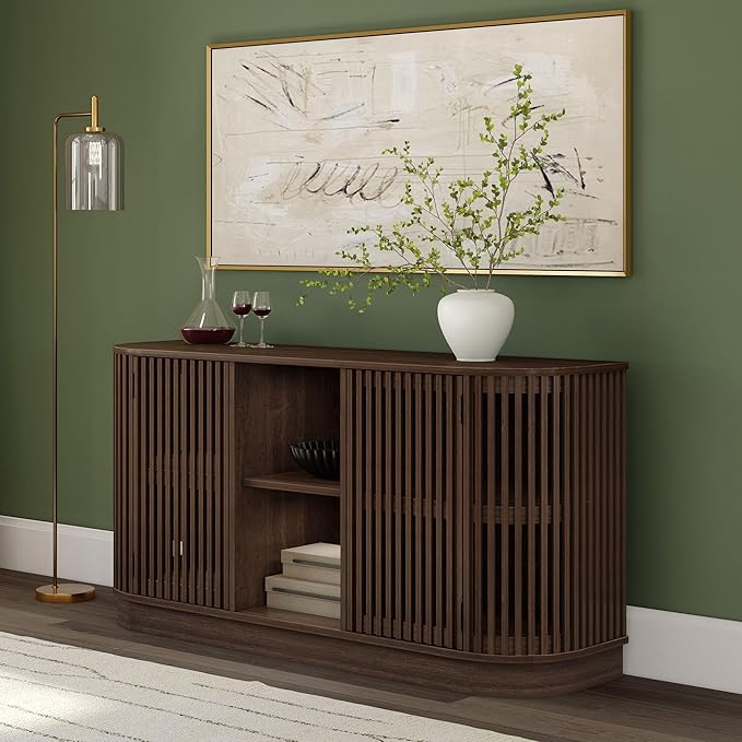 Plank+Beam Contour Wood TV Stand, Two Door Solid Wood Entertainment Console by PlankBeam