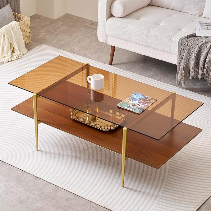 Extra Large Rectangle Glass Coffee Table, Mid-Century Modern Design by LumFurn