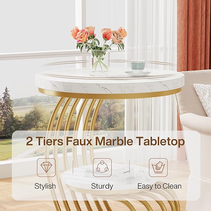 Tribesigns Gold Round End Table: 2 Tiers Side Table Set of 2 - Image 7