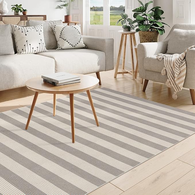 OJIA Outdoor Rug 5'x7' Striped Patio Rug Washable Indoor Outdoor Carpet Cotton - Image 9