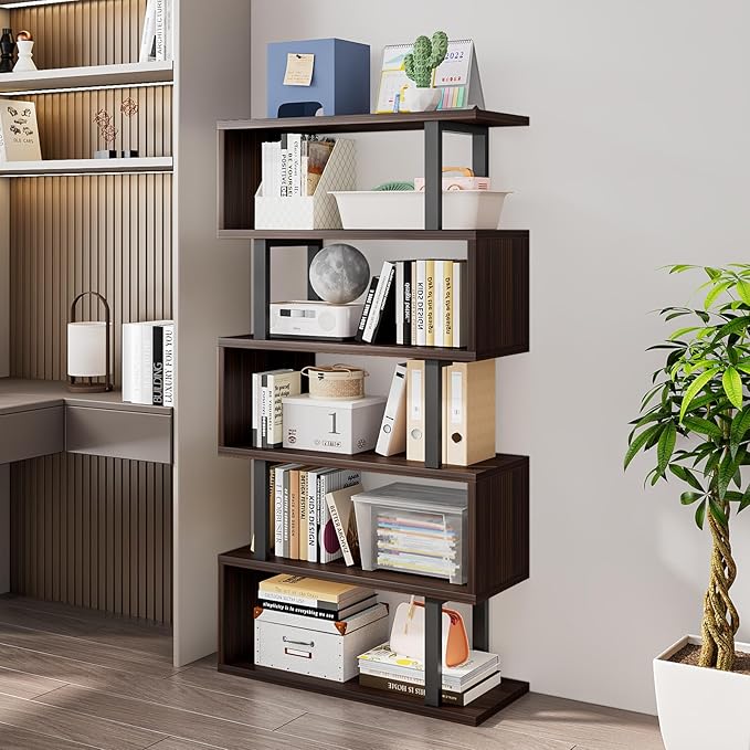 SORCEDAS Bookshelf Geometric Bookcase S Shaped Industrial Bookshelf Storage - Image 2