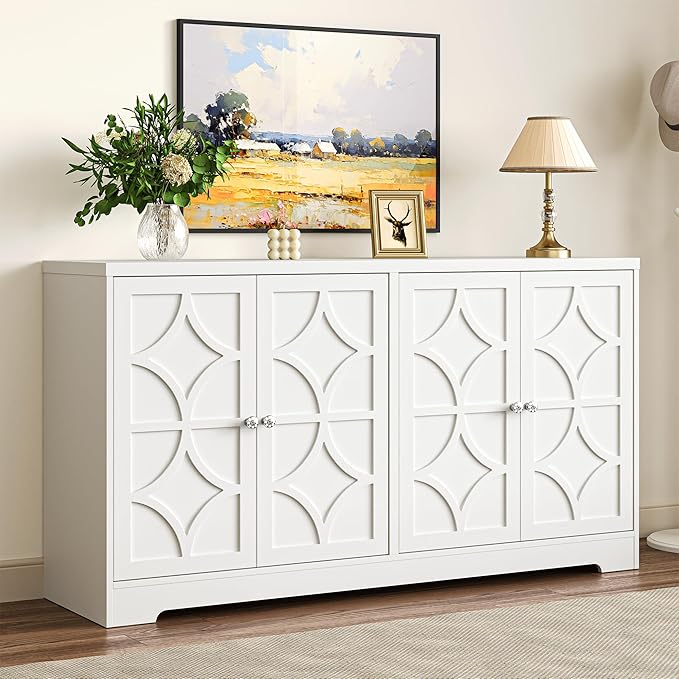 Sideboard Buffet with 4 Doors, Mid-Century Sideboard Cabinet with Adjustable - Image 3
