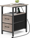 Vagusicc End Table with Charging Station, Narrow Side Table, 23.8'' Tall by Vagusicc
